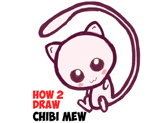 500x401 how to draw cute baby chibi mew from pokemon easy step - Pokemon Drawing Mew
