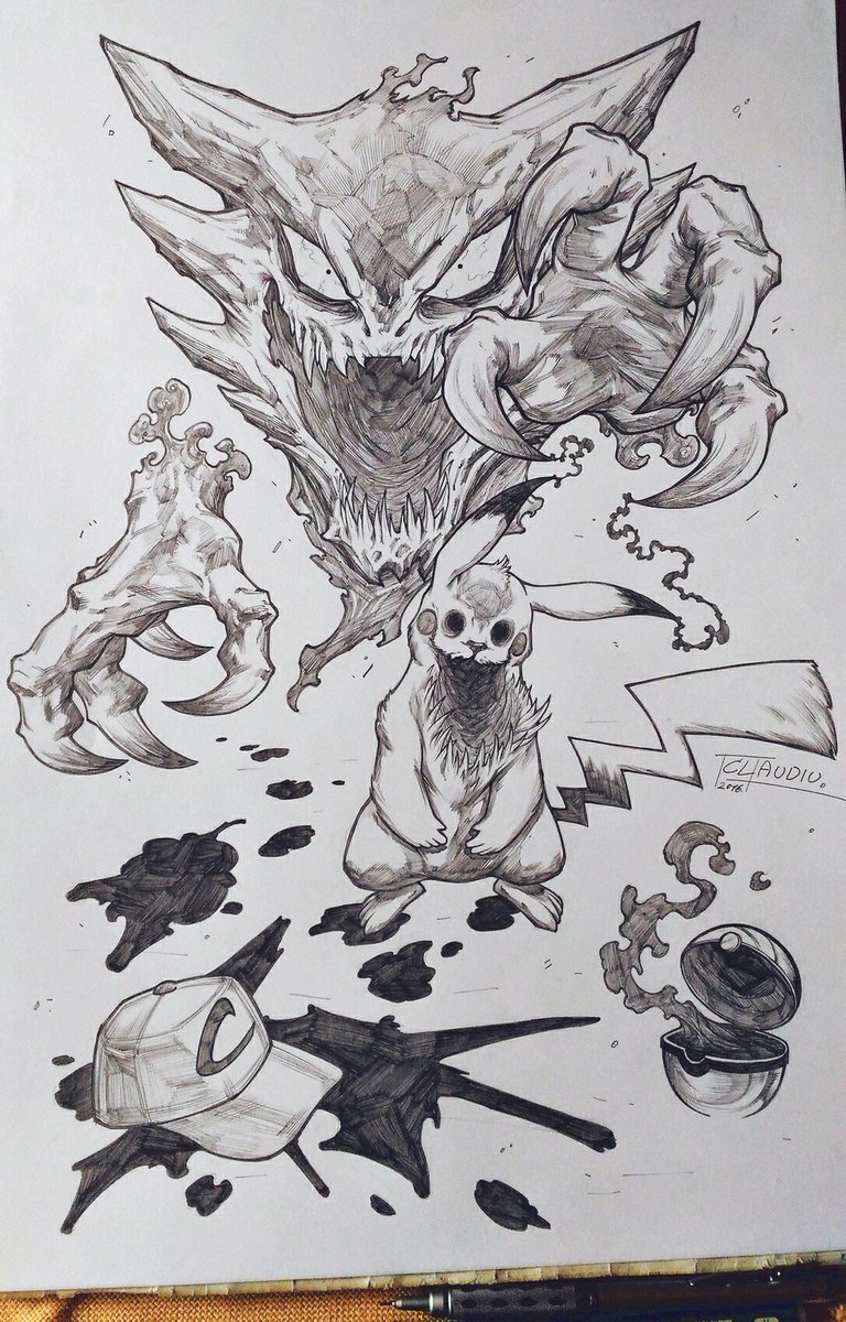 768x1200 Clawoo Art On Twitter Haunter And Pikachu Pencil Drawing Not - Pokemon Pencil Drawing