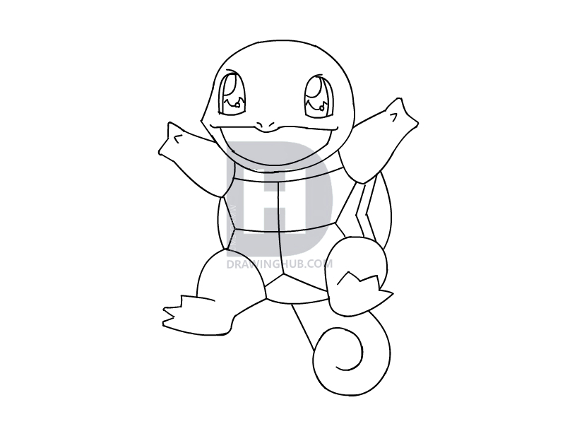800x600 How To Draw Squirtle From Pokemon, Step - Pokemon Squirtle Drawing
