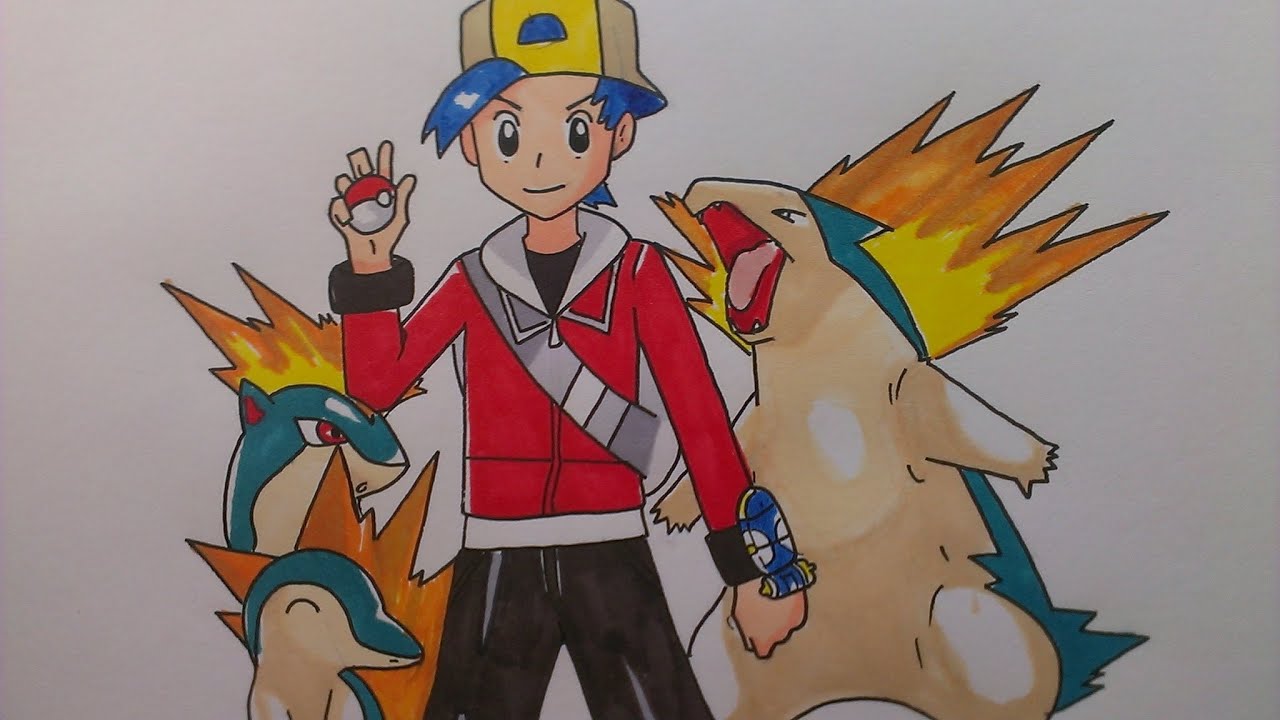 1280x720 drawing pokemon trainer gold with cyndaquil - Pokemon Trainer Drawing