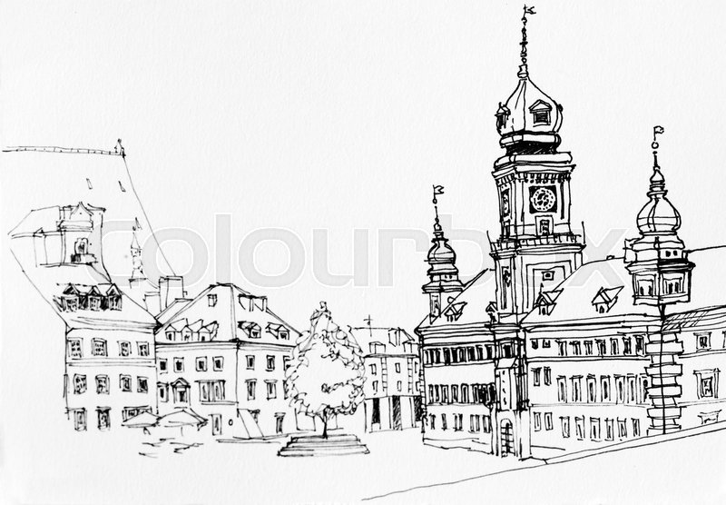 800x556 Lineart Ink Drawing Of Warsaw Main Stock Photo Colourbox - Poland Drawing