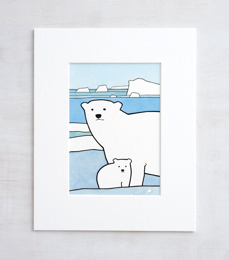 794x902 Polar Bear Cub Art Print Cute Arctic Animal Drawing Etsy - Polar Bear Cute Drawing