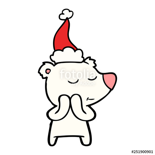 500x500 Happy Line Drawing Of A Polar Bear Wearing Santa Hat Stock Image - Polar Bear Line Drawing