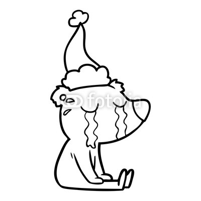 400x400 Line Drawing Of A Crying Sitting Polar Bear Wearing Santa Hat - Polar Bear Line Drawing