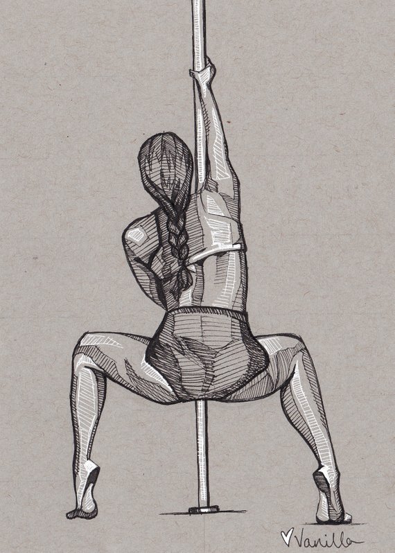 570x798 original line drawing illustration of a female pole dancer etsy - Pole Dancer Drawing