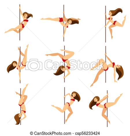 450x470 woman pole dancer dancing poses on pole vector cartoon isolated - Pole Dancer Drawing