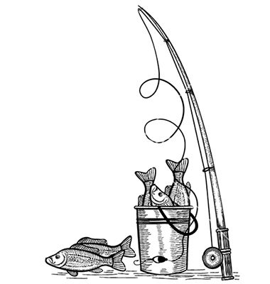 380x400 Fishing Pole Drawing Fishing Rod And Fishes Black Black - Pole Drawing