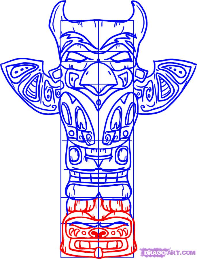 684x898 How To Draw A Totem Pole, Step - Pole Drawing