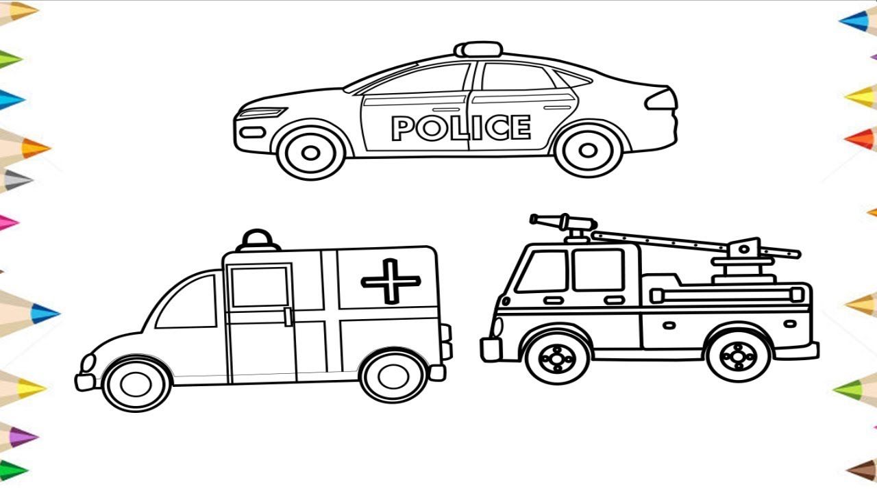 1280x720 how to draw a police car, fire truck, ambulance how to draw - Police Car Drawing