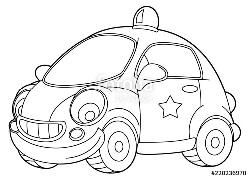 500x358 cartoon scene with vector police car - Police Car Line Drawing