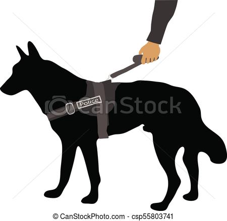 450x439 police dog on a leash on vector - Police Dog Drawing