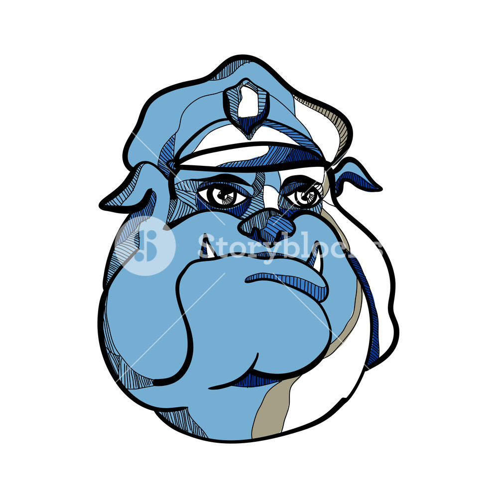 1000x1000 drawing sketch style illustration of head of a bulldog policeman - Police Hat Drawing