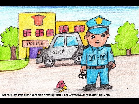 480x360 how to draw a policeman outside police station scene - Police Station Drawing
