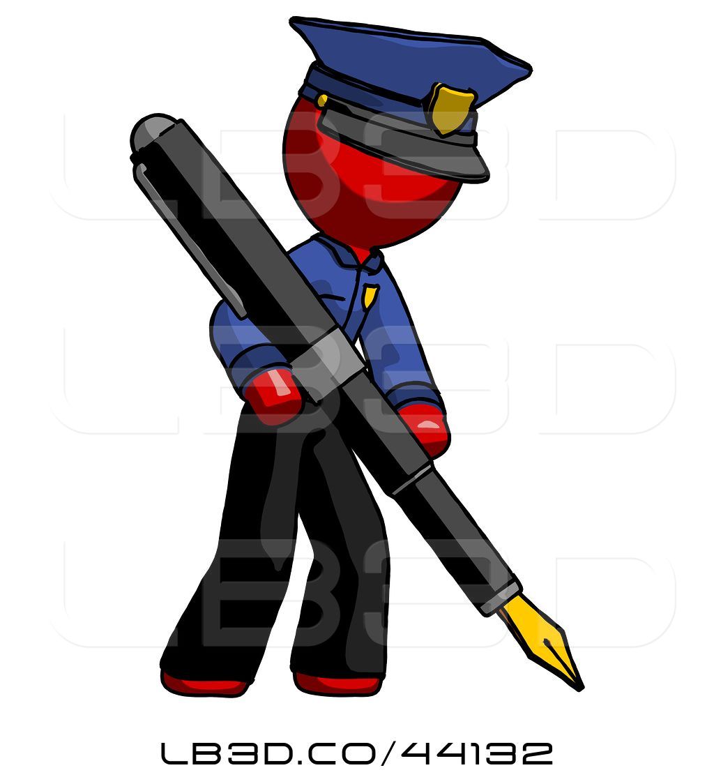 1024x1124 Illustration Of Red Police Guy Drawing Or Writing With Large - Police Uniform Drawing