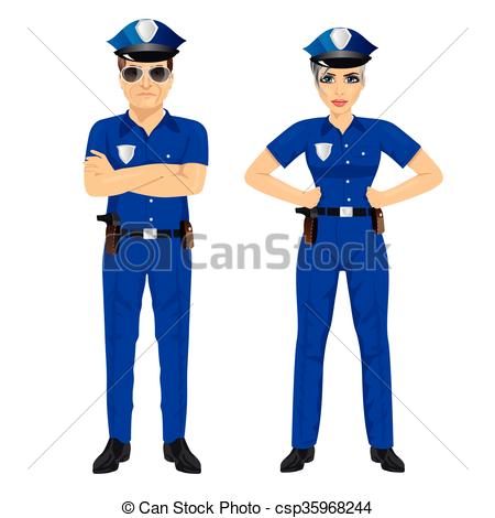 450x470 confident police man and woman agents in uniform isolated on white - Police Uniform Drawing