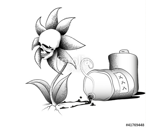 500x439 drawing of a flower skull as an effect of pollution stock image - Pollution Drawing