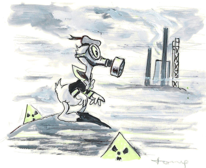 700x571 Donald Duck W Mask - Pollution Drawing