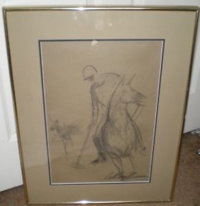 291x300 Leroy Neiman Masterpiece Pencil Drawing Polo Player Jockey - Polo Drawinging