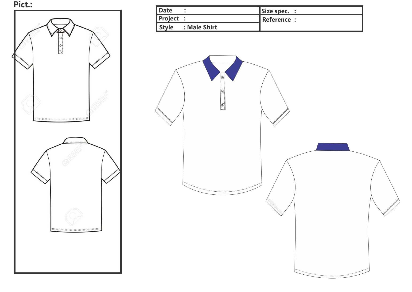 1754x1242 Male Polo Shirt Vector Technical Drawing - Polo Drawinging