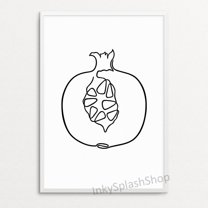 794x794 Fruit Line Art Printable Pomegranate Drawing Black White Print Etsy - Pomegranate Drawing