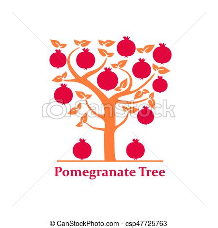 450x470 pomegranate tree isolated on white background hand drawn flat - Pomegranate Tree Drawing