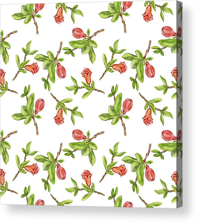 664x750 seamless pattern with fruit tree branches leaves and flowers - Pomegranate Tree Drawing