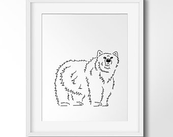 340x270 Bear Line Drawing Etsy - Pomeranian Outline Drawing