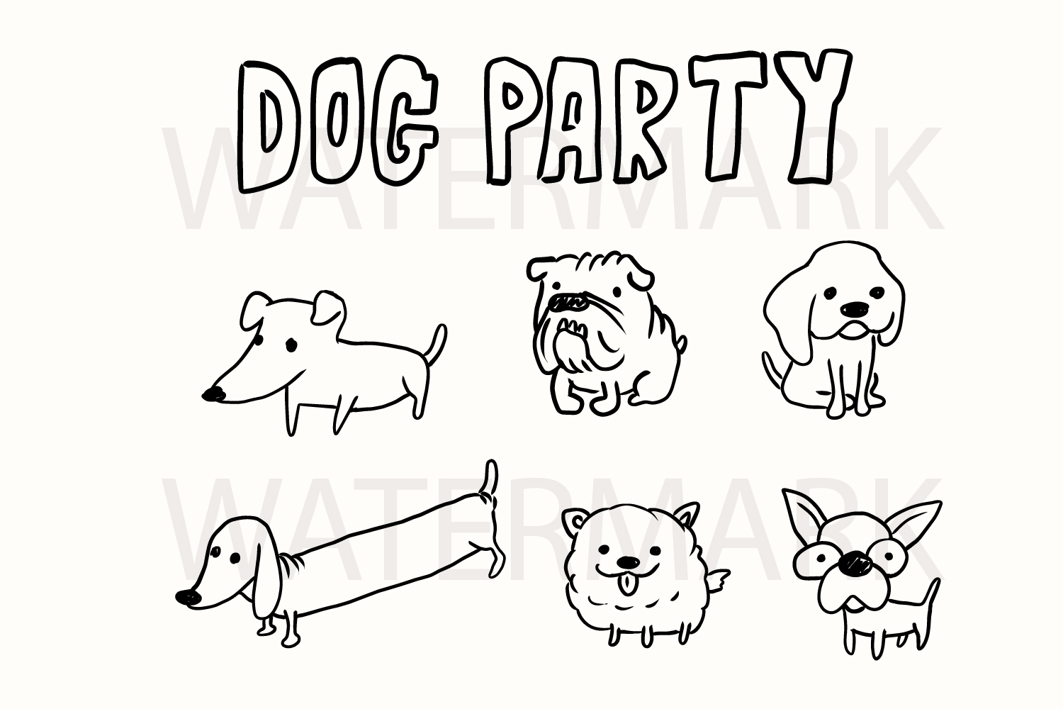 1500x1000 dog party chihuahua beagle dutchun jack russell pomeranian - Pomeranian Outline Drawing
