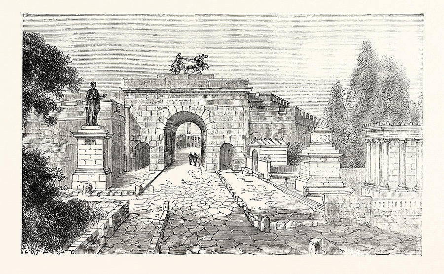 900x555 the gate of herculaneum and street of tomes pompeii drawing - Pompeii Drawings