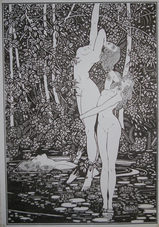 630x900 girls in a pond drawing - Pond Drawing