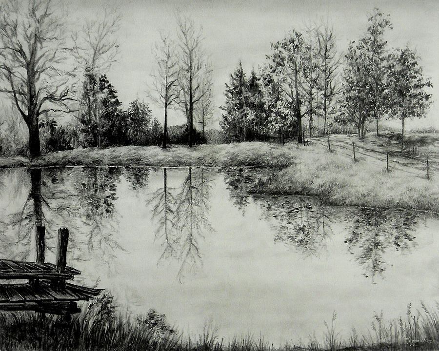 900x720 grandpa's pond drawing - Pond Drawing