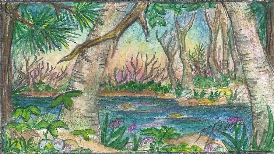 900x505 pond in the woods drawing - Pond Drawing