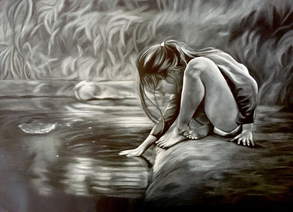 1200x870 the girl in the pond drawing - Pond Drawing