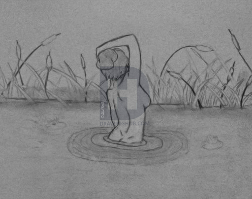 512x405 alone in the pond drawing - Pond Drawing
