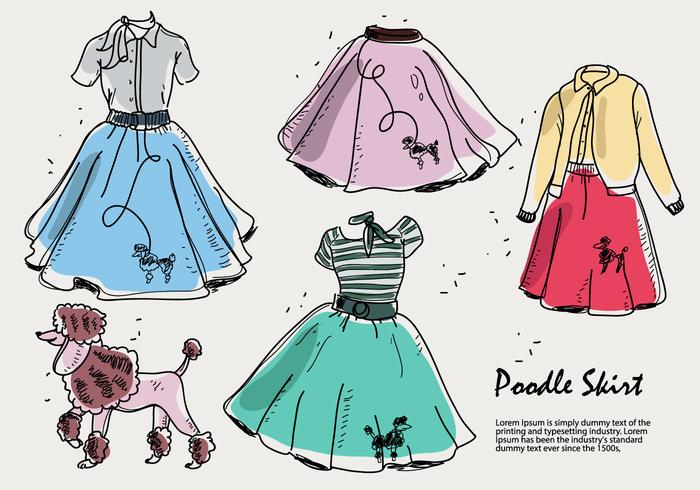 700x490 hand drawn poodle skirt sketch vector illustration - Poodle Skirt Drawing