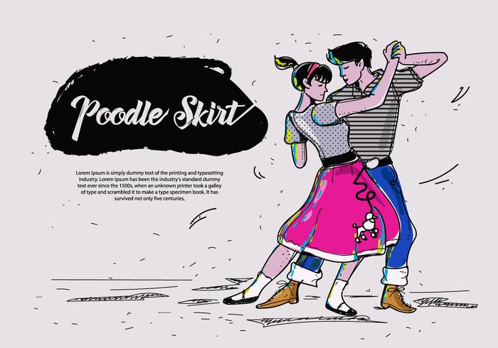 700x490 poodle skirt dance hand drawn vector illustration - Poodle Skirt Drawing
