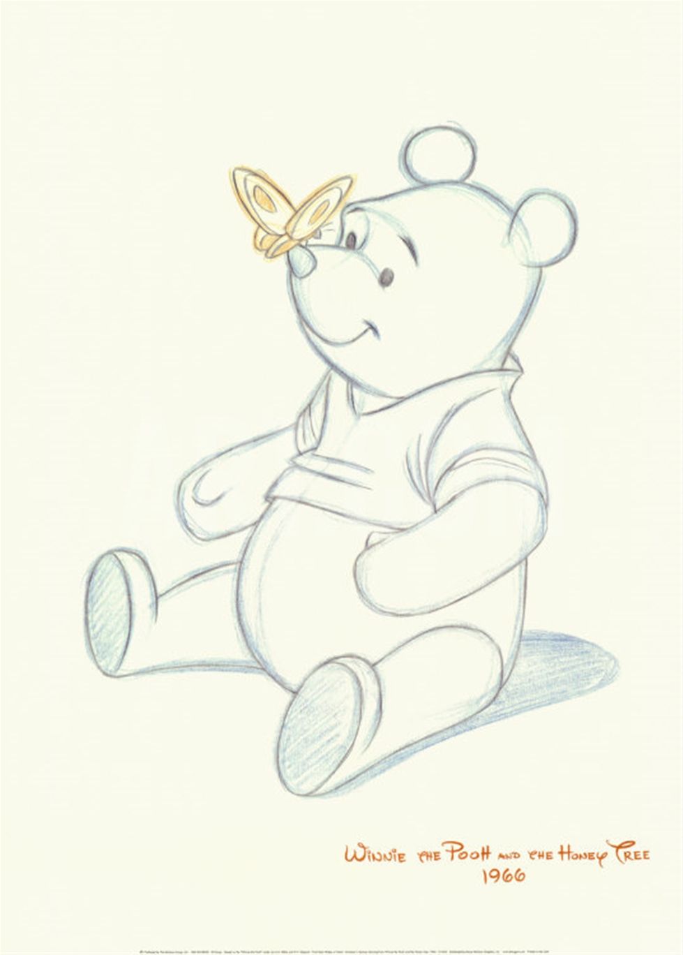 979x1368 pooh bear makes a friend art print - Pooh Bear Drawing