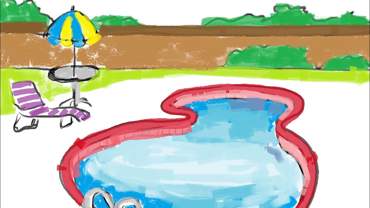 1280x720 How To Draw A Cartoon Outdoor Swimming Pool Within Fence Free - Pool Drawinging