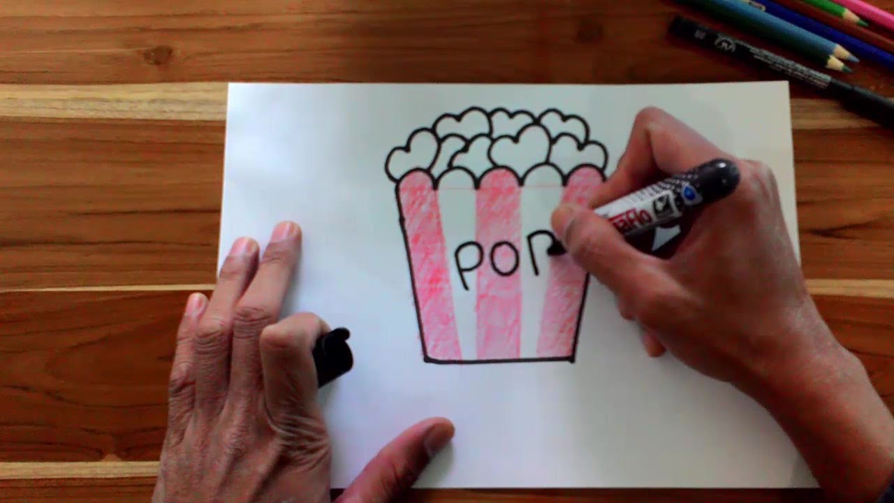 1280x720 How To Draw Popcorn Step - Popcorn Box Drawing