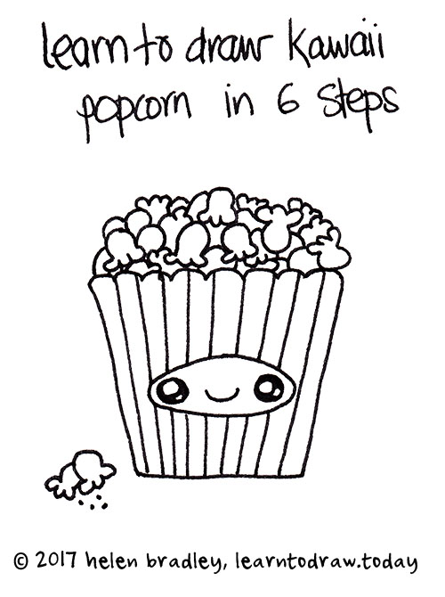 500x670 how to draw kawaii popcorn in six steps learn to draw - Popcorn Drawing