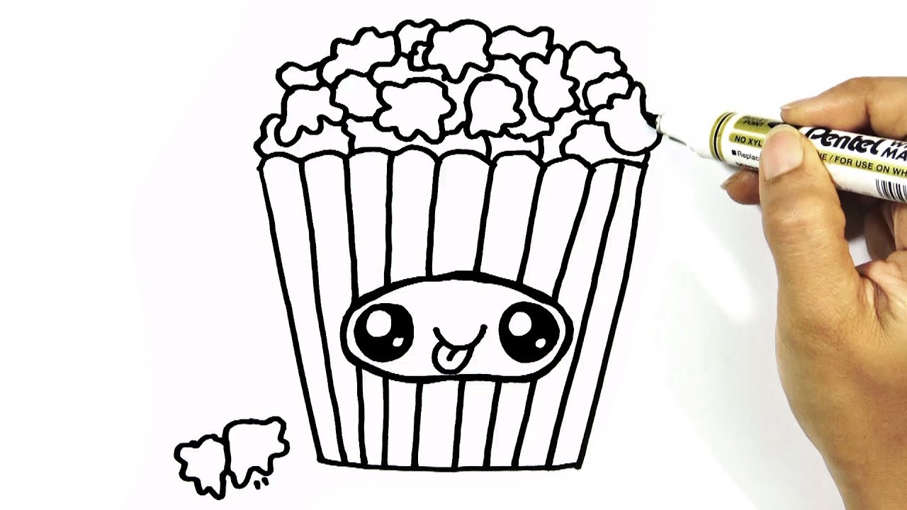 1280x720 How To Draw A Cute Kawaii Popcorn Hde - Popcorn Line Drawing