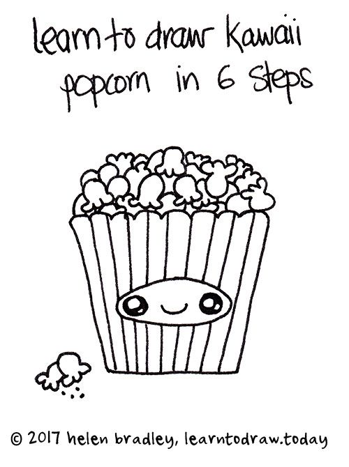 500x670 Learn To Draw Cute Popcorn In Six Steps Art Cute Drawings - Popcorn Line Drawing