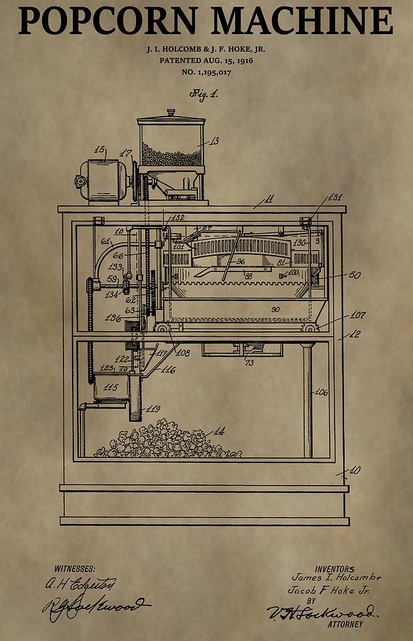580x900 Vintage Popcorn Machine Patent Drawing - Popcorn Machine Drawing