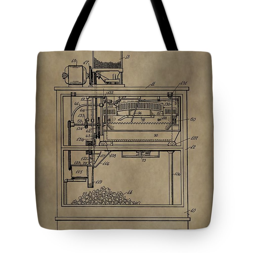 1000x1000 vintage popcorn machine patent tote bag for sale - Popcorn Machine Drawing