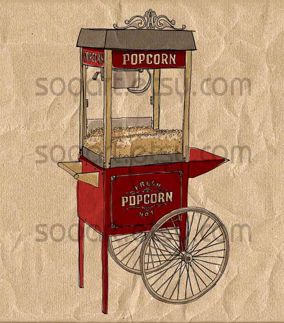 570x648 Popcorn Cart For Street Old Time Sooart Original Illustrate - Popcorn Machine Drawing