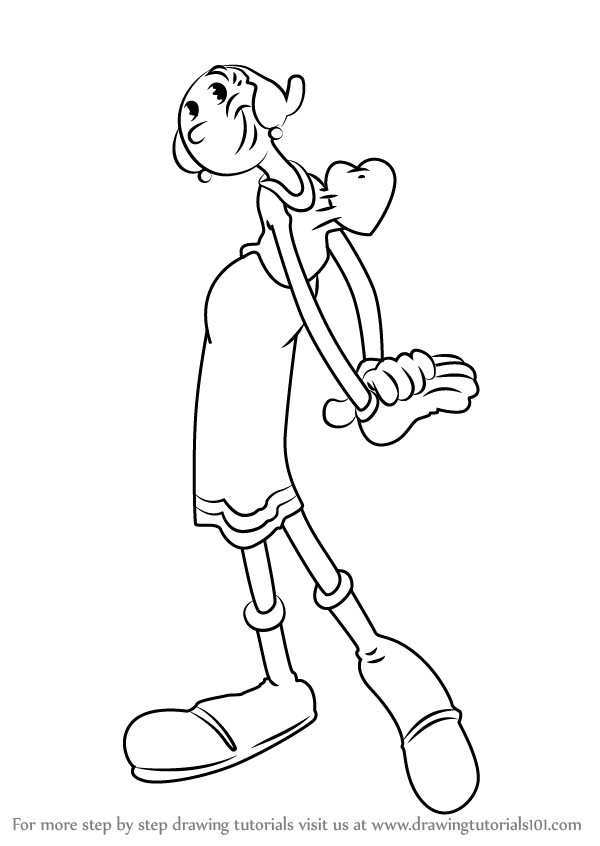 600x846 Learn How To Draw Olive Oyl From Popeye The Sailor - Popeye Drawing