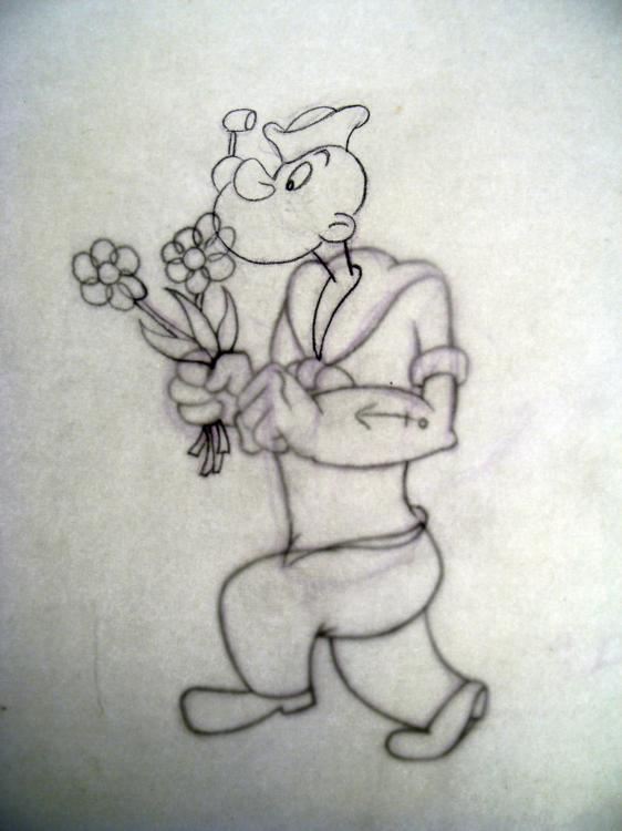 562x750 Original Animation Flowers For My Love Drawing Popeye - Popeye Drawing