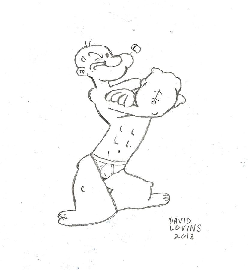827x900 Popeye In His Underwear Drawing - Popeye Drawing