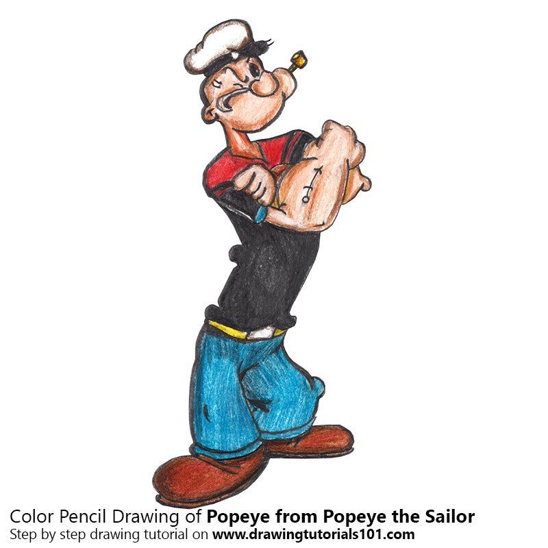 800x800 Popeye From Popeye The Sailor Colored Pencils - Popeye Drawing