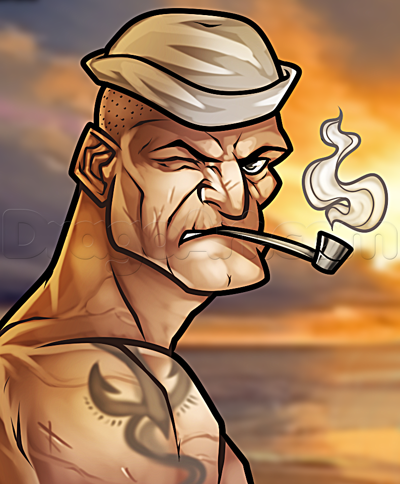 794x961 How To Draw Realistic Popeye, Step - Popeye Drawing